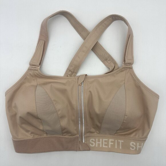 SHEFIT Ultimate Sports Bra High Impact Size 4Luxe / 4X Sandstorm Beige Front Zip - Picture 2 of 8